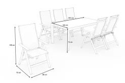 Silva Garten-Essgruppe mit 6 Klappstühlen, anthrazit/grau, Alu/Textilene, Esstisch mit Keramikplatte 160 x 90 cm Garten-Essgruppen|Aluminium-Gartenmöbel