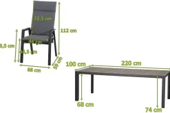 Outlet Silva/Valencia Garten-Essgruppe, anthrazit/grau, Alu/Textilgewebe/Keramik, 220 x 100cm, inkl. 6 Diningsessel, stufenlos verstellbar Garten-Essgruppen
