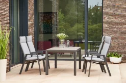 Discount Silva/Valencia Garten-Essgruppe, anthrazit/grau, Alu/Textilgewebe/Keramik, 140 x 90cm, inkl. 4 Diningsessel, stufenlos verstellbar Garten-Essgruppen|Aluminium-Gartenmöbel