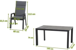 Discount Silva/Valencia Garten-Essgruppe, anthrazit/grau, Alu/Textilgewebe/Keramik, 140 x 90cm, inkl. 4 Diningsessel, stufenlos verstellbar Garten-Essgruppen|Aluminium-Gartenmöbel
