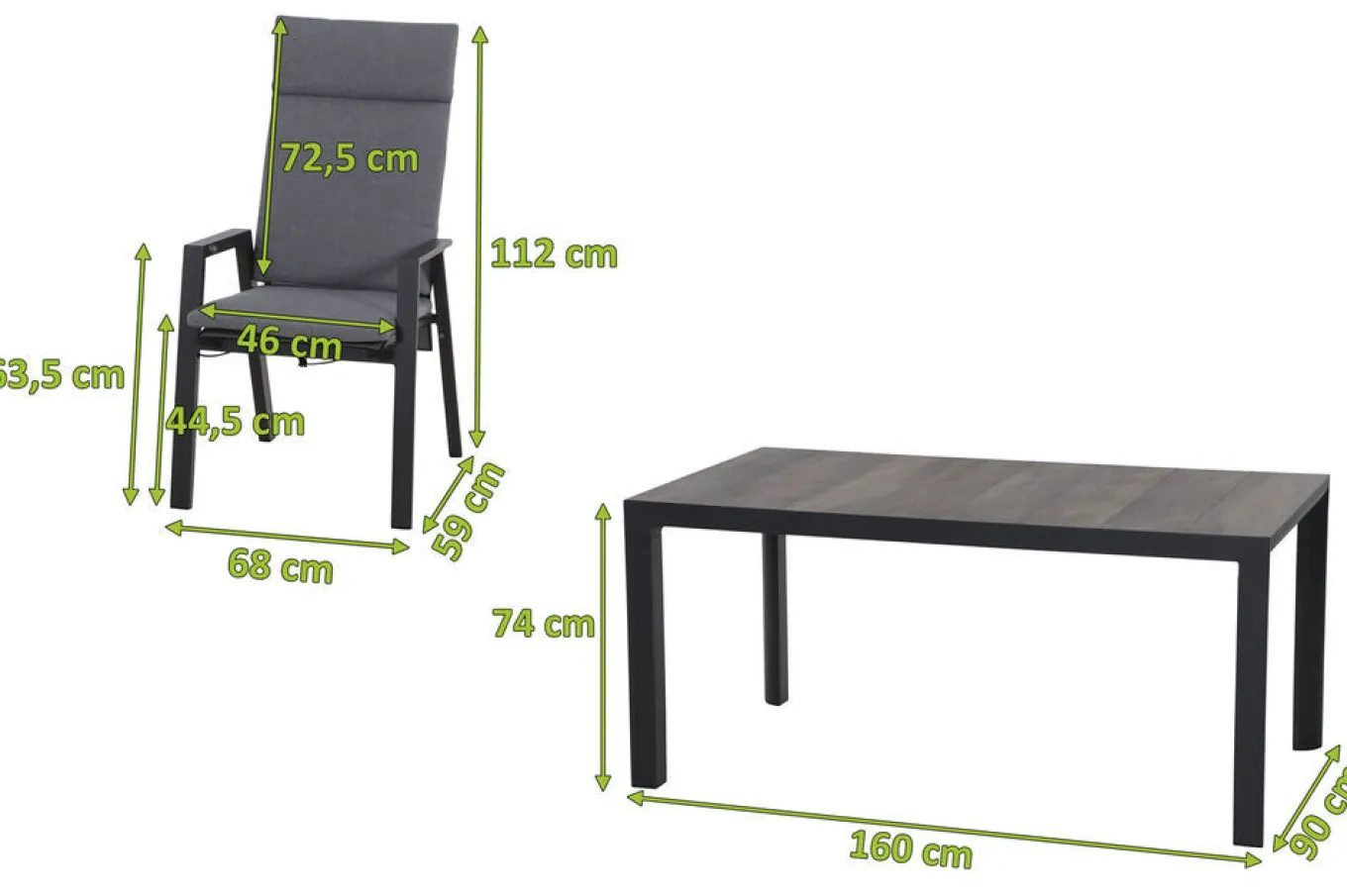 Outlet Silva/Valencia Garten-Essgruppe, anthrazit/grau, Alu/Textilgewebe/Keramik, 160 x 90cm, inkl. 6 Diningsessel, stufenlos verstellbar Garten-Essgruppen