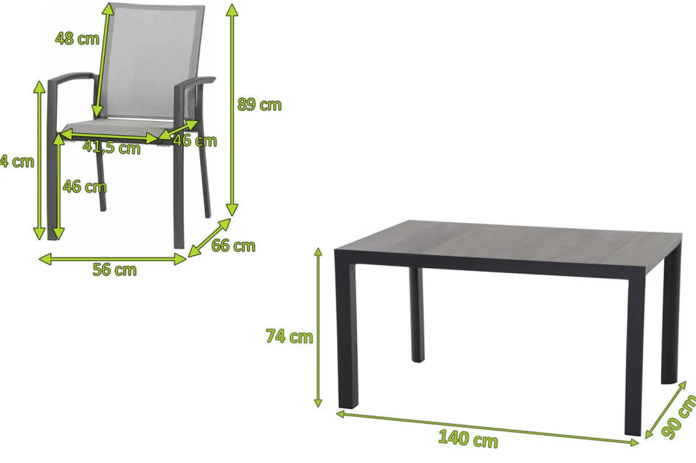 Discount Silva/Velia Garten-Essgruppe, anthrazit/grau, Alu/Ranotex®-Gewebe/Keramik, 140 x 90cm, inkl. 4 Diningsessel Garten-Essgruppen|Aluminium-Gartenmöbel