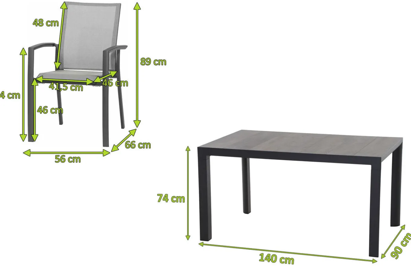 Discount Silva/Velia Garten-Essgruppe, anthrazit/grau, Alu/Ranotex®-Gewebe/Keramik, 140 x 90cm, inkl. 4 Diningsessel Garten-Essgruppen|Aluminium-Gartenmöbel