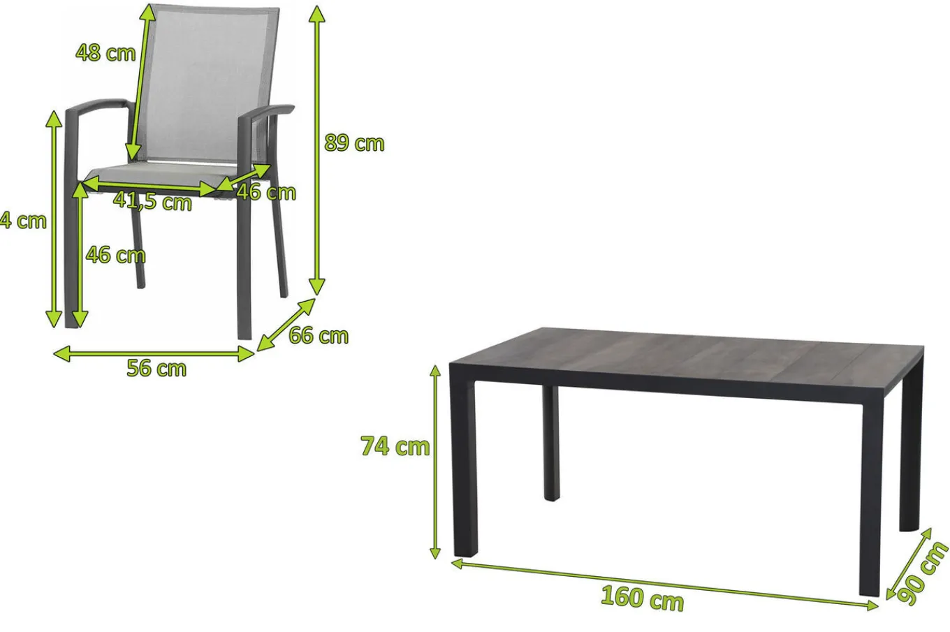 New Silva/Velia Garten-Essgruppe, anthrazit/grau, Alu/Ranotex®-Gewebe/Keramik, 160 x 90cm, inkl. 6 Diningsessel Garten-Essgruppen