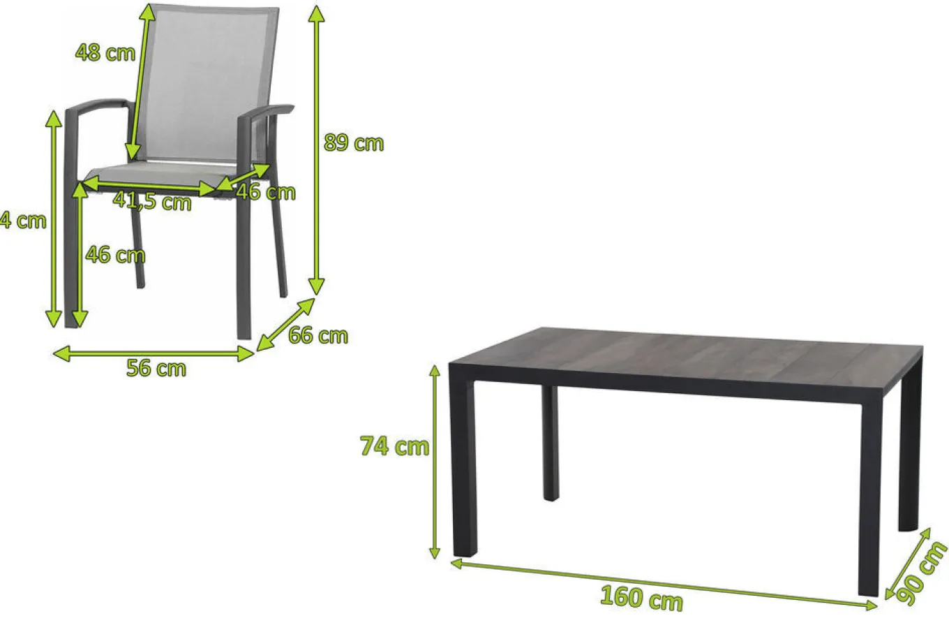 New Silva/Velia Garten-Essgruppe, anthrazit/grau, Alu/Ranotex®-Gewebe/Keramik, 160 x 90cm, inkl. 6 Diningsessel Garten-Essgruppen