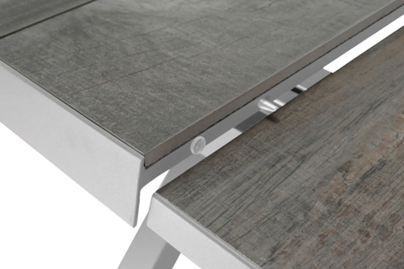 Best Sincro Ausziehtisch, matt weiß-grau/washed grey, Alu/Keramik, 200/260x100 cm, synchroner Auszugsmechanismus Gartentische|Aluminium-Gartenmöbel