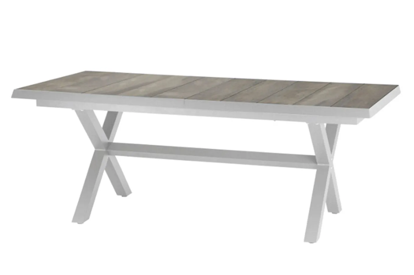 Best Sincro Ausziehtisch, matt weiß-grau/washed grey, Alu/Keramik, 200/260x100 cm, synchroner Auszugsmechanismus Gartentische|Aluminium-Gartenmöbel