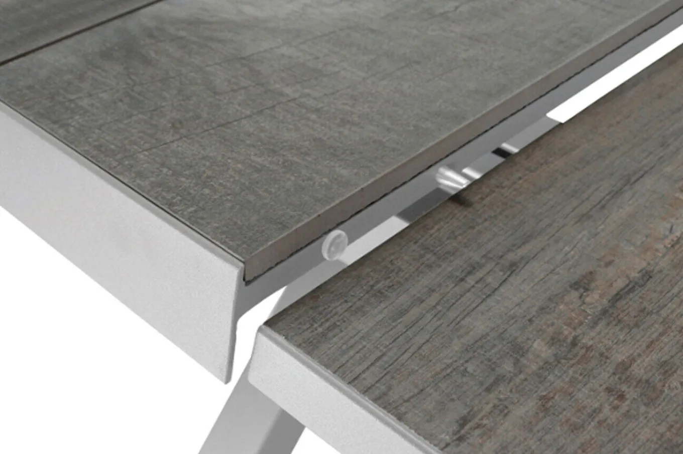 Best Sincro Ausziehtisch, matt weiß-grau/washed grey, Alu/Keramik, 200/260x100 cm, synchroner Auszugsmechanismus Gartentische|Aluminium-Gartenmöbel