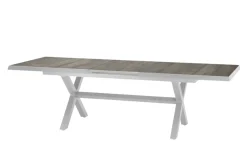 Best Sincro Ausziehtisch, matt weiß-grau/washed grey, Alu/Keramik, 200/260x100 cm, synchroner Auszugsmechanismus Gartentische|Aluminium-Gartenmöbel
