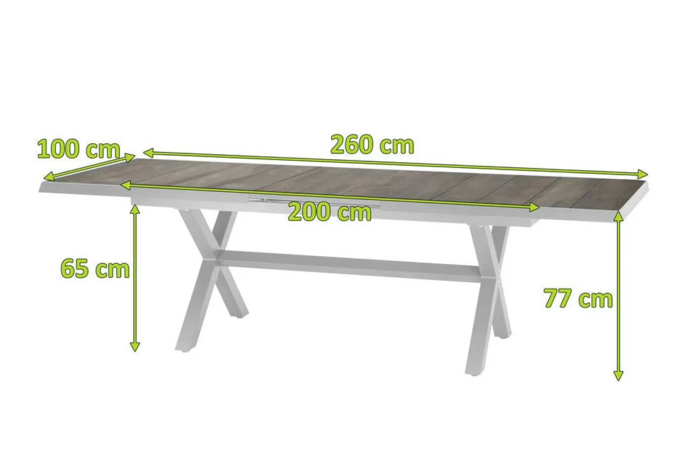 Best Sincro Ausziehtisch, matt weiß-grau/washed grey, Alu/Keramik, 200/260x100 cm, synchroner Auszugsmechanismus Gartentische|Aluminium-Gartenmöbel