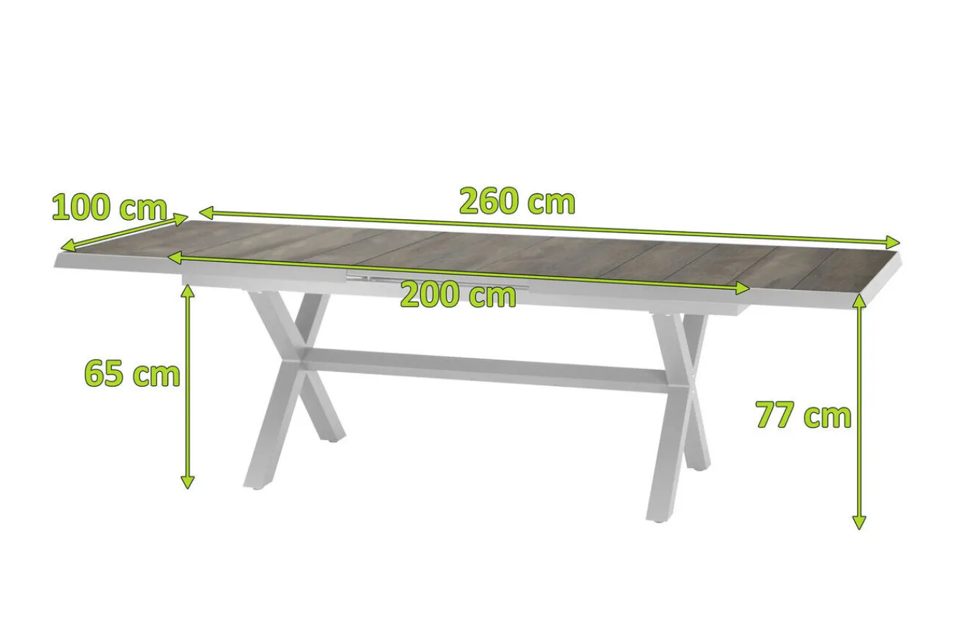Best Sincro Ausziehtisch, matt weiß-grau/washed grey, Alu/Keramik, 200/260x100 cm, synchroner Auszugsmechanismus Gartentische|Aluminium-Gartenmöbel