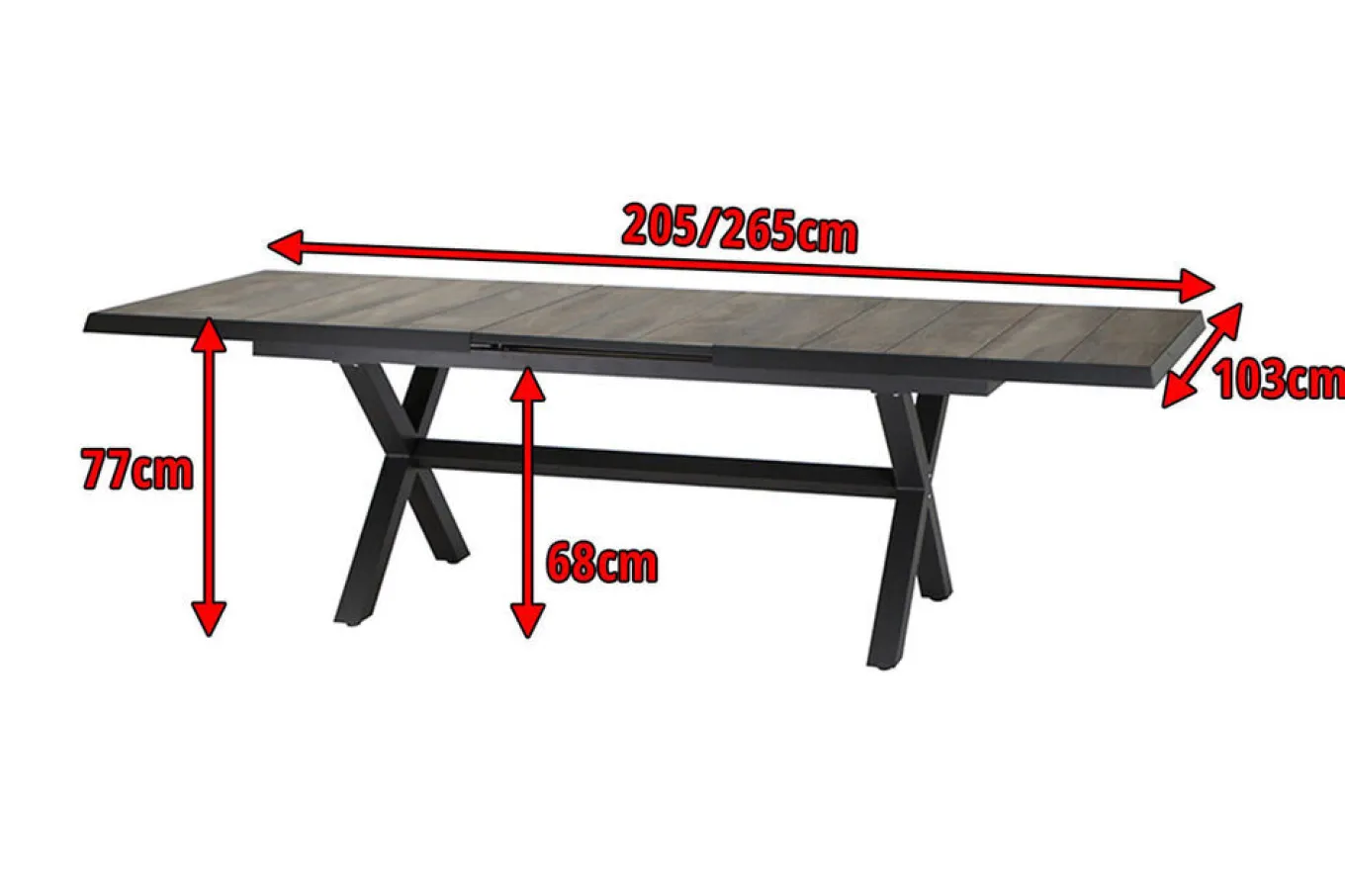 Hot Sincro Ausziehtisch, anthrazit/natur-grau, Alu/Keramik, 200/260 x 100 cm Gartentische