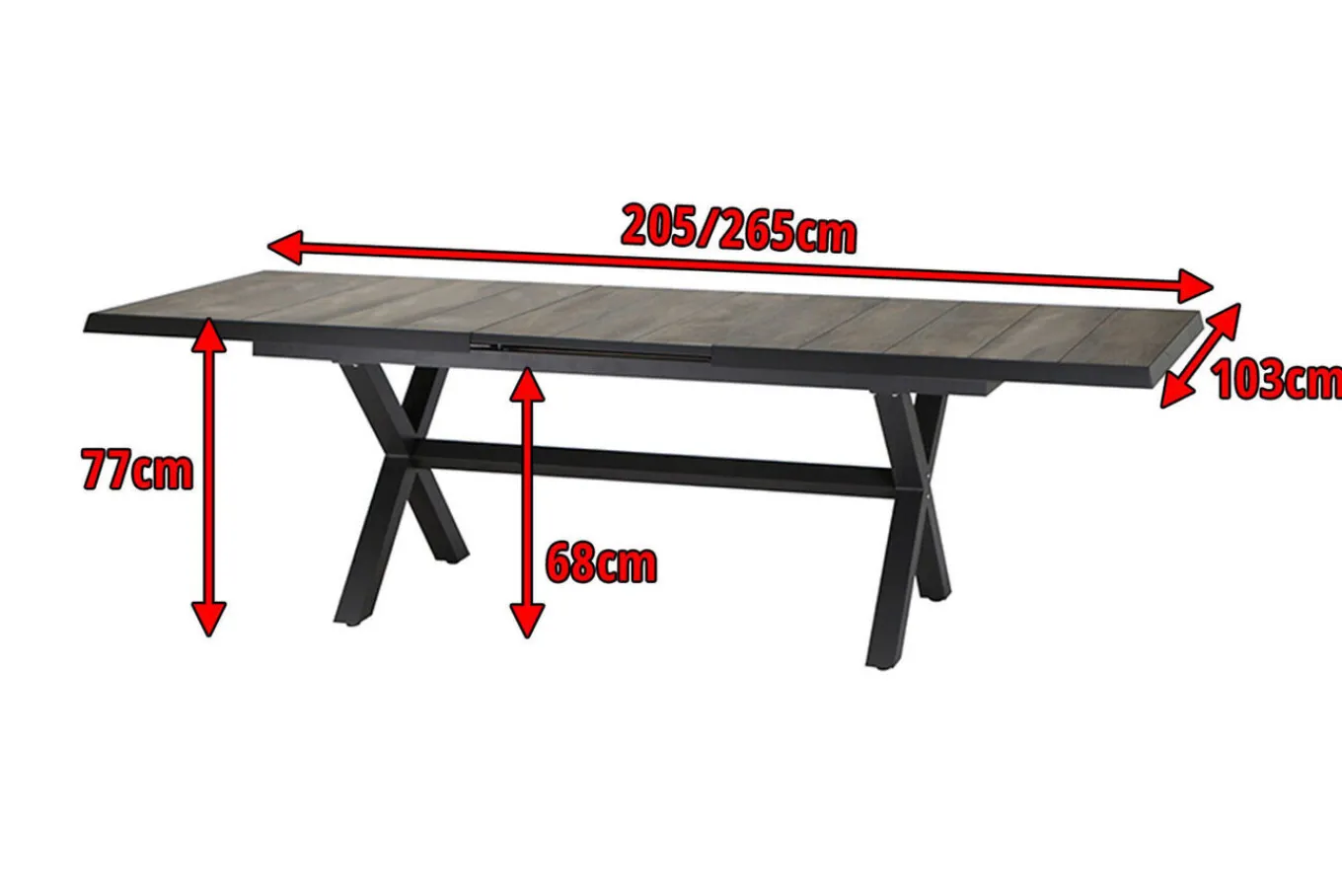 Hot Sincro Ausziehtisch, anthrazit/natur-grau, Alu/Keramik, 200/260 x 100 cm Gartentische