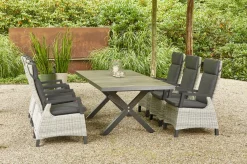 Sale Sincro/Corido Garten-Essgruppe, anthrazit/grau, Alu/Geflecht/Keramik, 200/260 x 100 cm, inkl. 6 Diningsessel Garten-Essgruppen