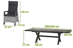 Sale Sincro/Corido Garten-Essgruppe, anthrazit/grau, Alu/Geflecht/Keramik, 200/260 x 100 cm, inkl. 6 Diningsessel Garten-Essgruppen