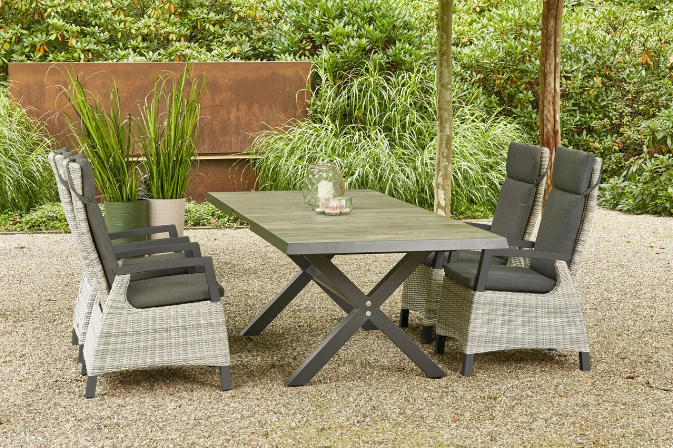 Online Sincro/Corido Garten-Essgruppe, anthrazit/grau, Alu/Geflecht/Keramik, 200/260 x 100 cm, inkl. 4 Diningsessel Garten-Essgruppen|Aluminium-Gartenmöbel