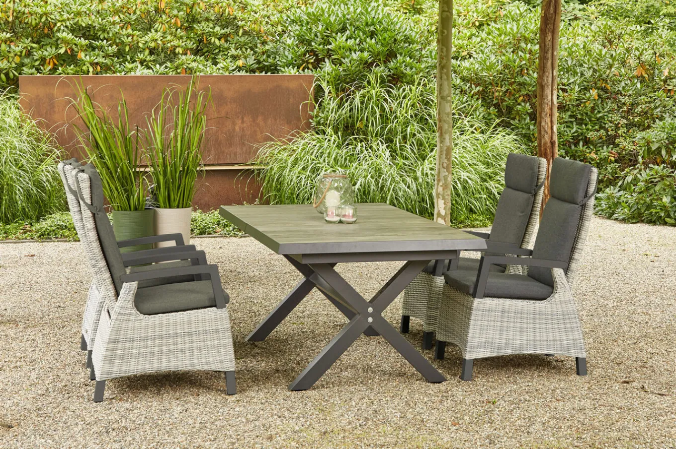 Online Sincro/Corido Garten-Essgruppe, anthrazit/grau, Alu/Geflecht/Keramik, 200/260 x 100 cm, inkl. 4 Diningsessel Garten-Essgruppen|Aluminium-Gartenmöbel