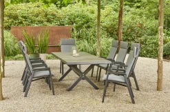 Online Sincro/Valencia Garten-Essgruppe, anthrazit/grau, Alu/Textilgewebe/Keramik, 200/260 x 100 cm, inkl. 8 Diningsessel, stufenlos verstellbar Garten-Essgruppen