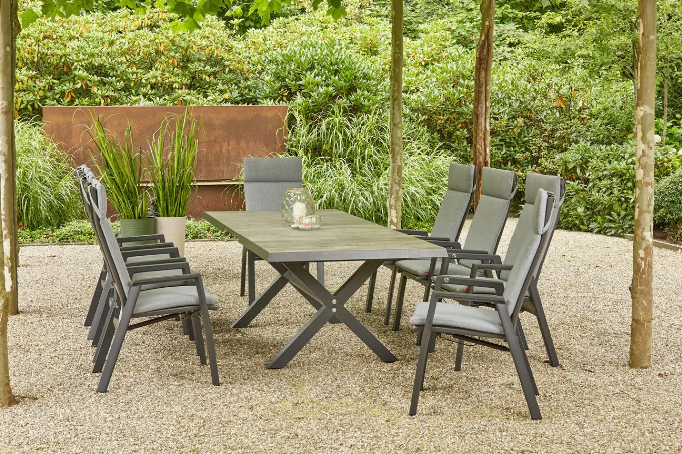 Online Sincro/Valencia Garten-Essgruppe, anthrazit/grau, Alu/Textilgewebe/Keramik, 200/260 x 100 cm, inkl. 8 Diningsessel, stufenlos verstellbar Garten-Essgruppen