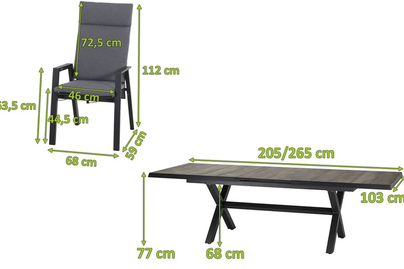 Online Sincro/Valencia Garten-Essgruppe, anthrazit/grau, Alu/Textilgewebe/Keramik, 200/260 x 100 cm, inkl. 8 Diningsessel, stufenlos verstellbar Garten-Essgruppen