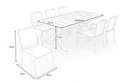Outlet Sincro/Velia Garten-Essgruppe für 6 Personen, matt weiß-grau/washed grey, Alu/Ranotex, ausziehbare Tischplatte aus Keramik, stapelbare Stühle Aluminium-Gartenmöbel