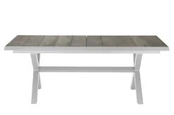 Clearance Sincro/Velia Garten-Essgruppe für 8 Personen, matt weiß-grau/washed grey, Alu/Ranotex, ausziehbare Tischplatte aus Keramik, stapelbare Stühle Garten-Essgruppen|Aluminium-Gartenmöbel