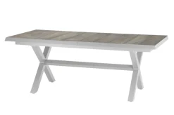 Clearance Sincro/Velia Garten-Essgruppe für 8 Personen, matt weiß-grau/washed grey, Alu/Ranotex, ausziehbare Tischplatte aus Keramik, stapelbare Stühle Garten-Essgruppen|Aluminium-Gartenmöbel