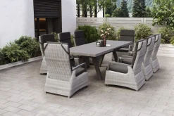Discount Tirana/Corido Garten-Essgruppe, matt anthrazit, Aluminium/Keramik, Ausziehtisch, 8 Sessel Polyrattan-Gartenmöbel