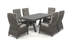 Hot Tirana/Corido Garten-Essgruppe, matt anthrazit, Alu/Polyrattan/Keramik, Ausziehtisch, 6 Dining Sessel Polyrattan-Gartenmöbel|Garten-Essgruppen