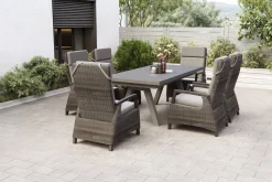 Hot Tirana/Corido Garten-Essgruppe, matt anthrazit, Alu/Polyrattan/Keramik, Ausziehtisch, 6 Dining Sessel Polyrattan-Gartenmöbel|Garten-Essgruppen