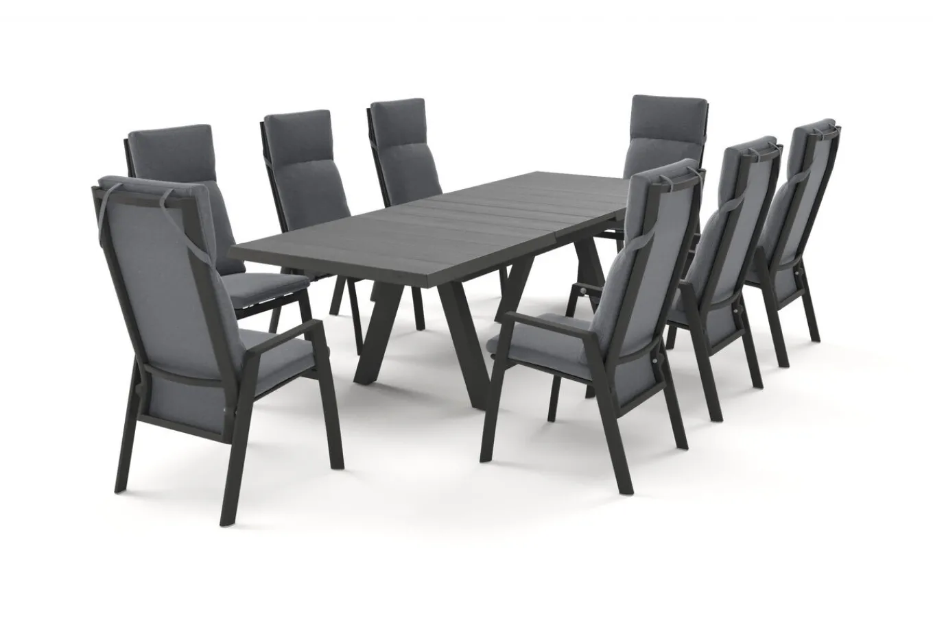 SIENA GARDEN Tirana/Valencia Garten-Essgruppe, matt anthrazit/wood-grey, Aluminium/Keramik, Ausziehtisch, 8 Dining Sessel Garten-Essgruppen|Aluminium-Gartenmöbel