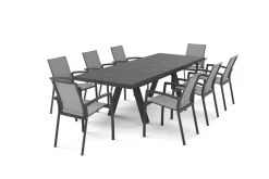 Online SIENA GARDEN Tirana/Velia Garten-Essgruppe, matt anthrazit/wood-grey, Aluminium/Keramik, Ausziehtisch, 8 Stapelsessel Garten-Essgruppen|Aluminium-Gartenmöbel