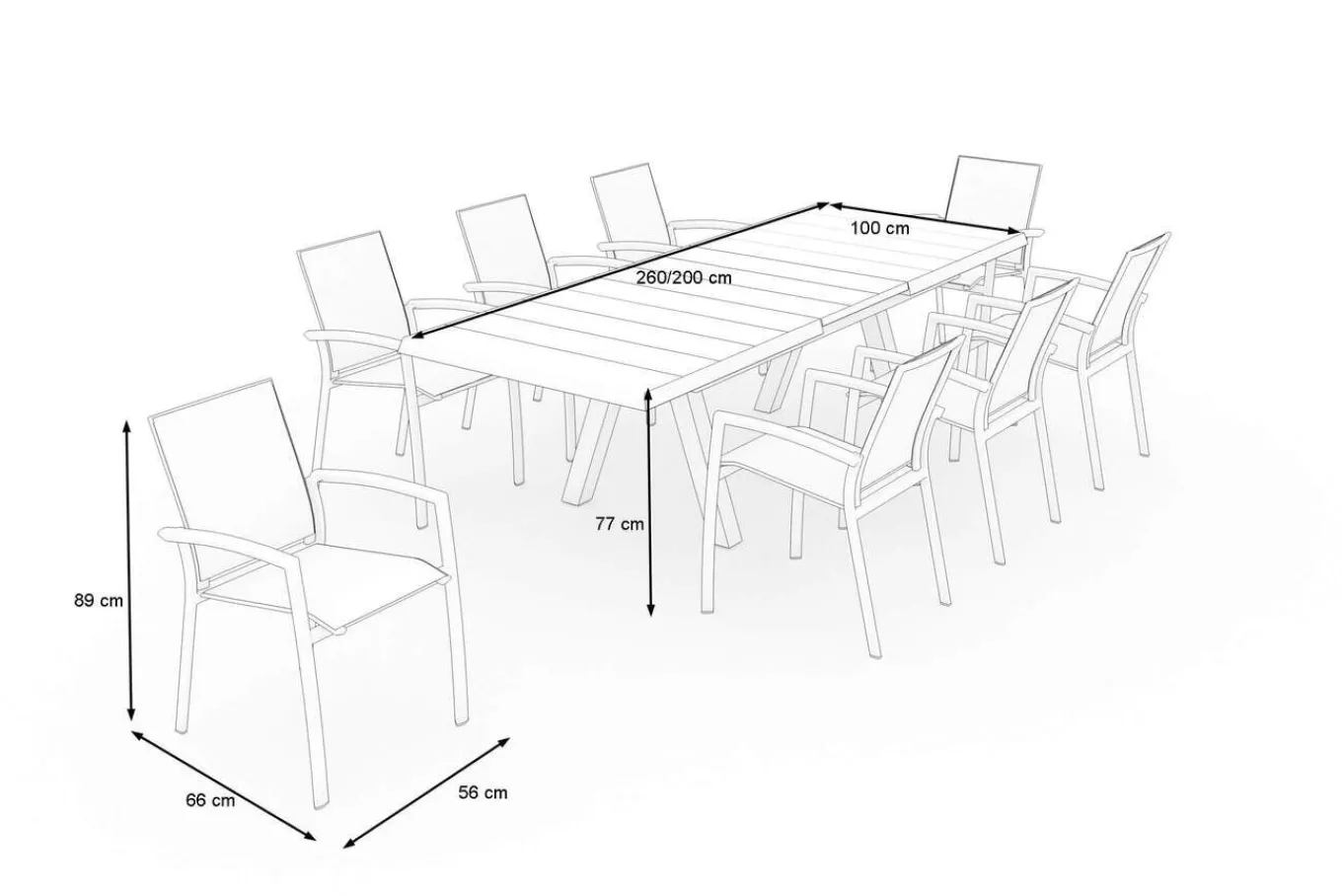 Online SIENA GARDEN Tirana/Velia Garten-Essgruppe, matt anthrazit/wood-grey, Aluminium/Keramik, Ausziehtisch, 8 Stapelsessel Garten-Essgruppen|Aluminium-Gartenmöbel
