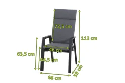 Discount Valencia Dining Sessel, anthrazit/grau, Aluminium, 68 x 60 x 112 cm, stufenlos verstellbar Gartenstühle & Gartensessel