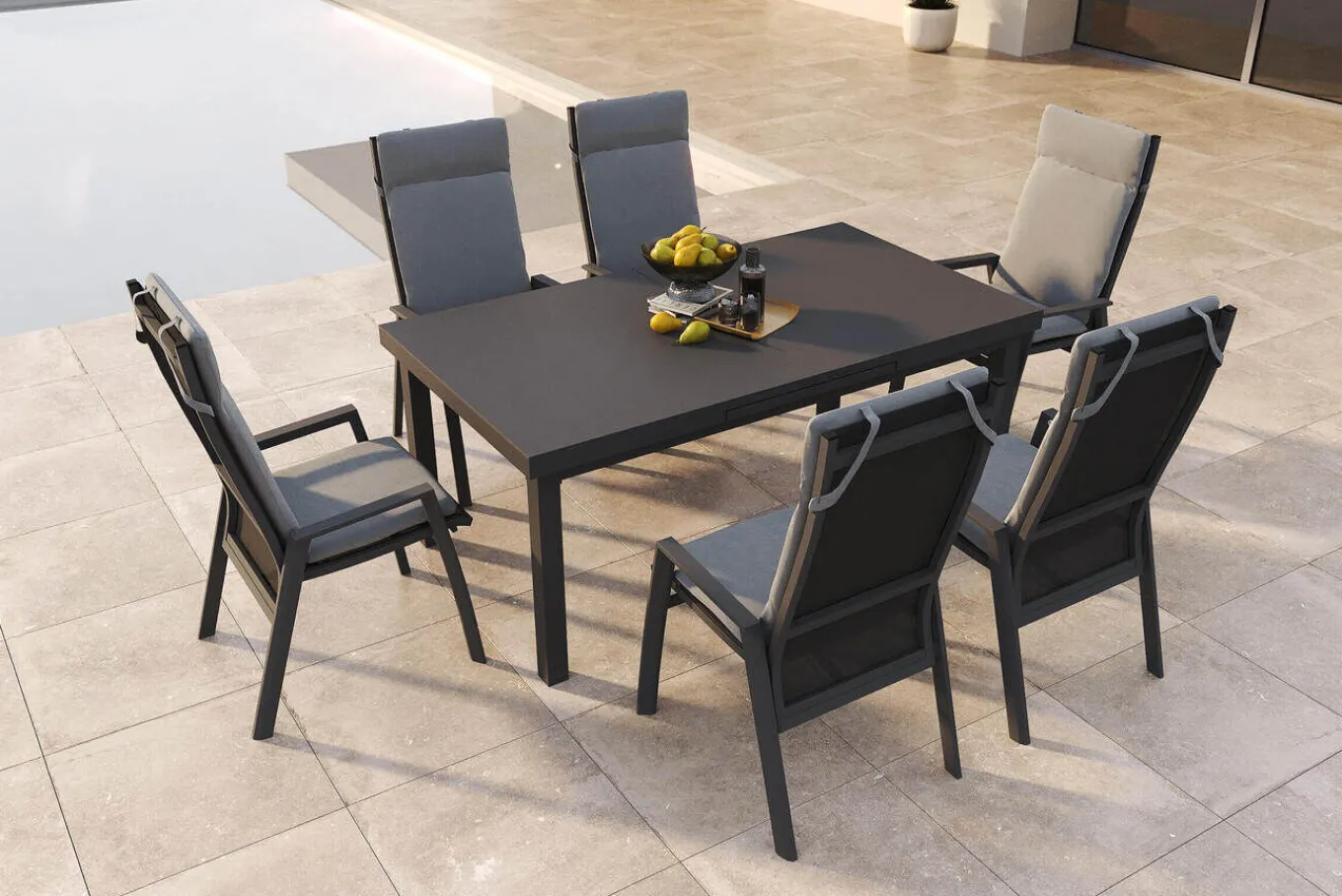Discount Valencia Garten-Essgruppe, anthrazit/grau, Alu/Glas/Textilgewebe, 180/240 x 100 cm, ausziehbar Garten-Essgruppen