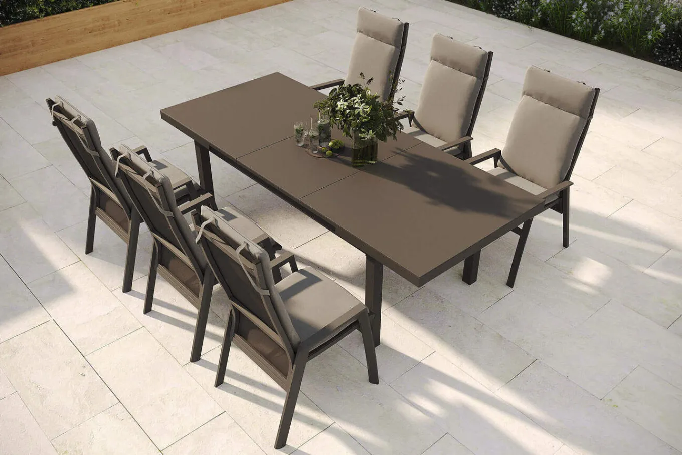 Discount Valencia Garten-Essgruppe, anthrazit/grau, Alu/Glas/Textilgewebe, 180/240 x 100 cm, ausziehbar Garten-Essgruppen
