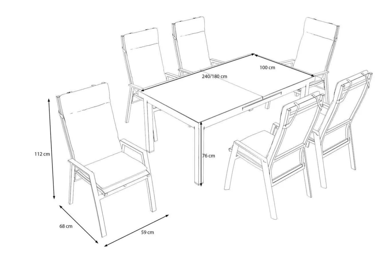 Discount Valencia Garten-Essgruppe, anthrazit/grau, Alu/Glas/Textilgewebe, 180/240 x 100 cm, ausziehbar Garten-Essgruppen