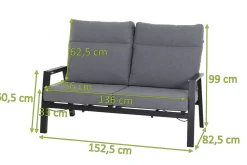 Hot Valencia 2-Sitzer Sofa, anthrazit matt, Alu/Ranotex, 152 x 82 x 99 cm, stufenlos verstellbar, inkl. Kissen Gartenbänke & Gartensofas