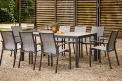 Clearance Velia / Silva Garten-Essgruppe, anthrazit/washed grey, Alu/Ranotex/Keramik, 8 Sessel, Tisch 220 x 100 cm Garten-Essgruppen