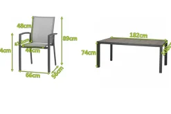 New Velia / Silva Garten-Essgruppe, anthrazit/washed grey, Alu/Ranotex/Keramik, 6 Sessel, Tisch 180 x 100 cm Garten-Essgruppen|Aluminium-Gartenmöbel