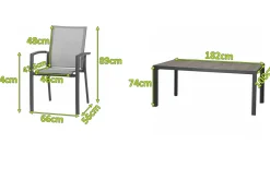New Velia / Silva Garten-Essgruppe, anthrazit/washed grey, Alu/Ranotex/Keramik, 6 Sessel, Tisch 180 x 100 cm Garten-Essgruppen|Aluminium-Gartenmöbel