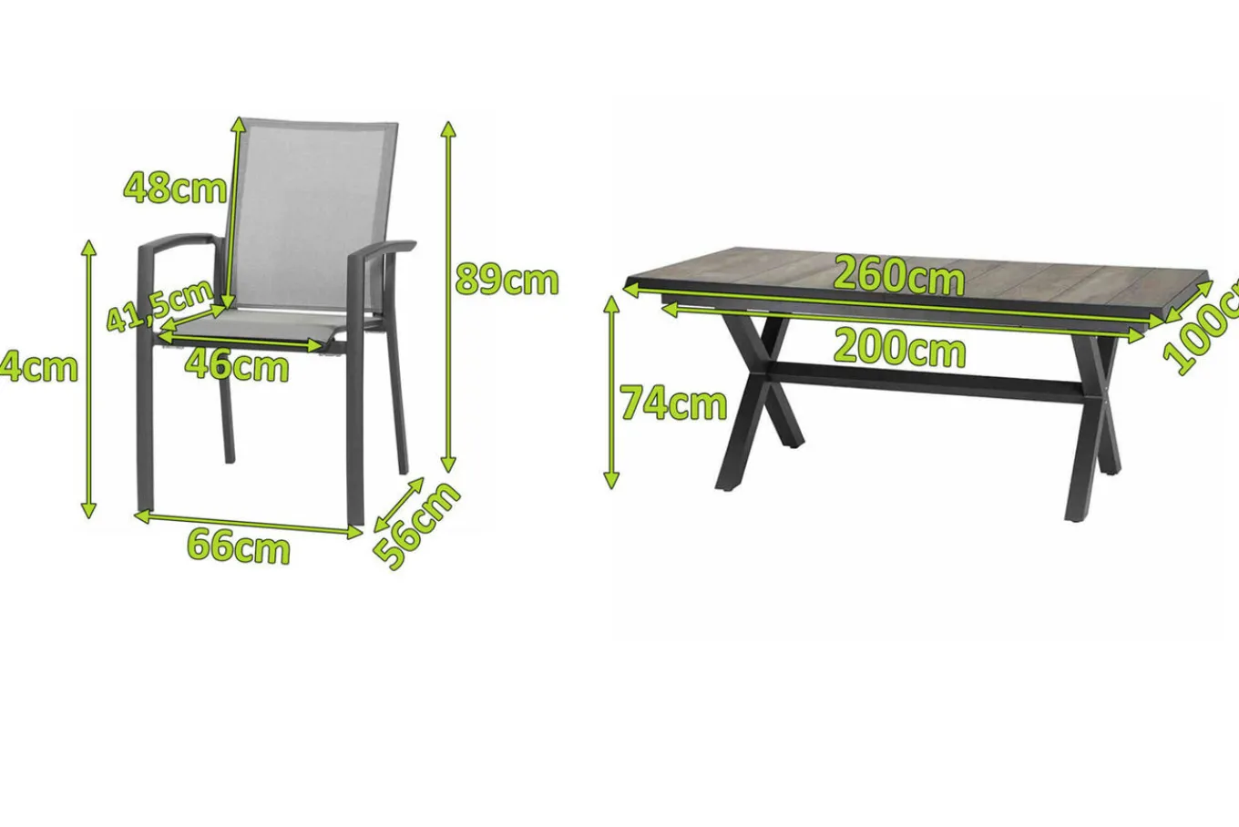 Best Velia / Sincro Garten-Essgruppe, anthrazit/natur-grau, Alu/Ranotex/Keramik, 6 Sessel, Ausziehtisch 200/260 x 100 cm Garten-Essgruppen