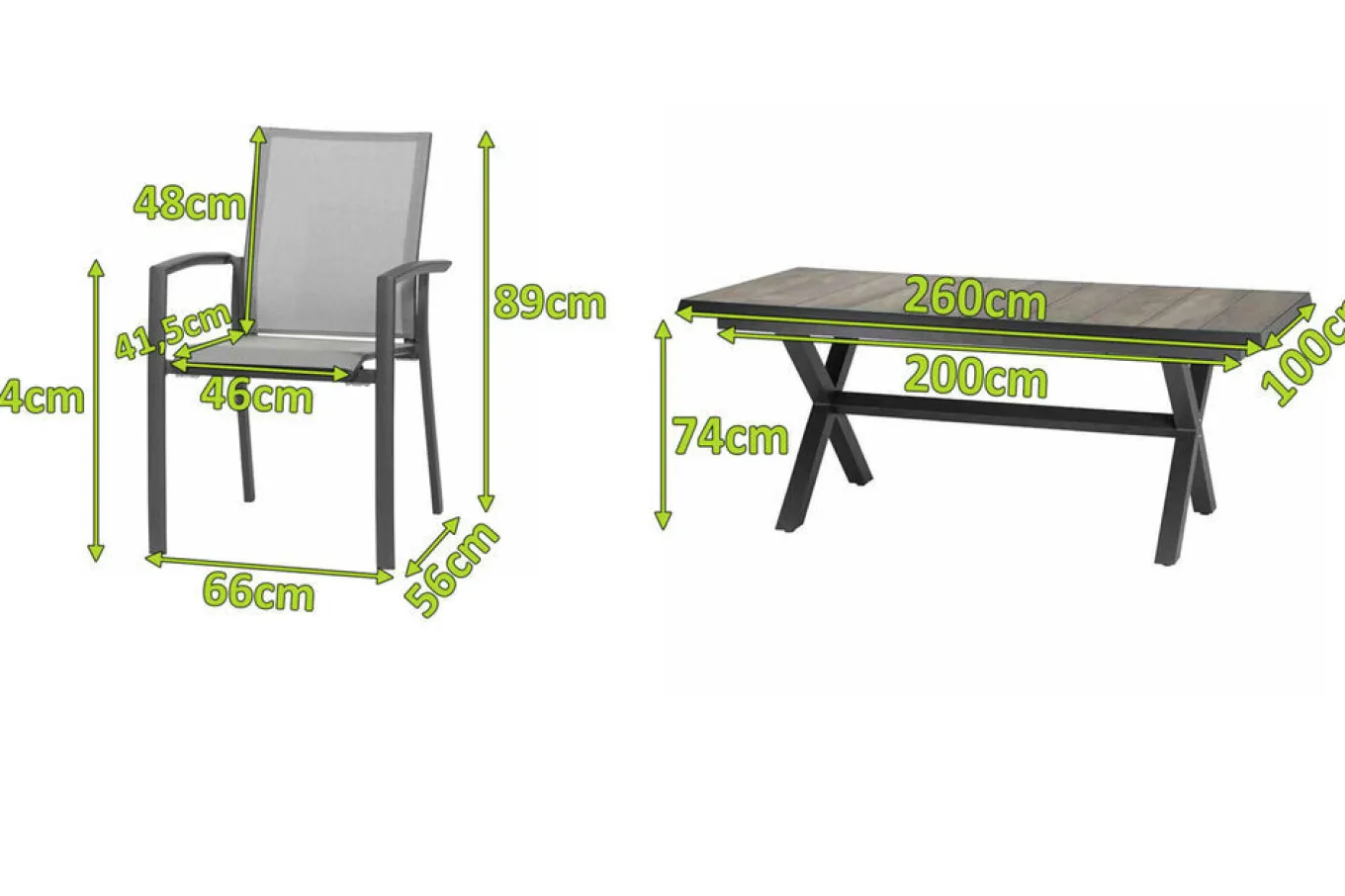 Best Velia / Sincro Garten-Essgruppe, anthrazit/natur-grau, Alu/Ranotex/Keramik, 6 Sessel, Ausziehtisch 200/260 x 100 cm Garten-Essgruppen
