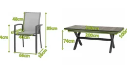 Online Velia / Sincro Garten-Essgruppe, anthrazit/natur-grau, Alu/Ranotex/Keramik, 10 Sessel, Ausziehtisch 200/260 x 100 cm Garten-Essgruppen