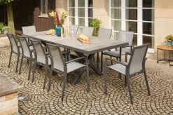 Online Velia / Sincro Garten-Essgruppe, anthrazit/natur-grau, Alu/Ranotex/Keramik, 10 Sessel, Ausziehtisch 200/260 x 100 cm Garten-Essgruppen