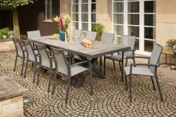 Online Velia / Sincro Garten-Essgruppe, anthrazit/natur-grau, Alu/Ranotex/Keramik, 10 Sessel, Ausziehtisch 200/260 x 100 cm Garten-Essgruppen
