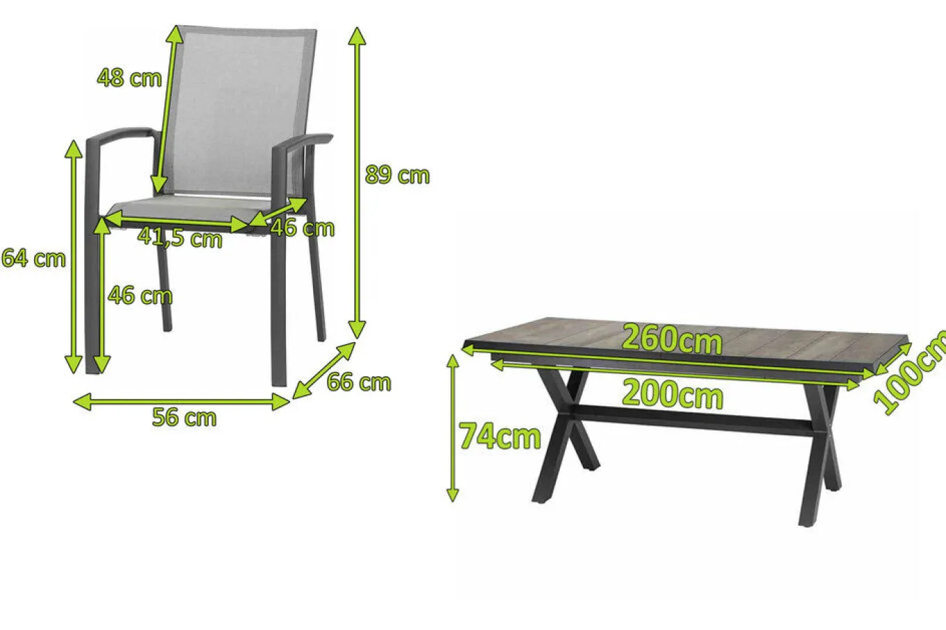 Clearance Velia/Sincro Garten-Essgruppe, anthrazit/natur-grau, Alu/Ranotex/Keramik, 8 Sessel, Ausziehtisch 200/260 x 100 cm Garten-Essgruppen|Aluminium-Gartenmöbel
