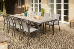 Clearance Velia/Sincro Garten-Essgruppe, anthrazit/natur-grau, Alu/Ranotex/Keramik, 8 Sessel, Ausziehtisch 200/260 x 100 cm Garten-Essgruppen|Aluminium-Gartenmöbel