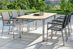 Hot Ausziehtisch, silber/natur, Edelstahl/Teakholz, 160/220x90 cm, Butterfly-Auszug Gartentische|Edelstahl-Gartenmöbel