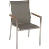 Cardiff Garten-Essgruppe, silber/taupe, Edelstahl/recyceltes Teak, Tisch 200/260 x 100 cm, 6 Stapelsessel, FSC®-zertifiziertes Produkt Garten-Essgruppen